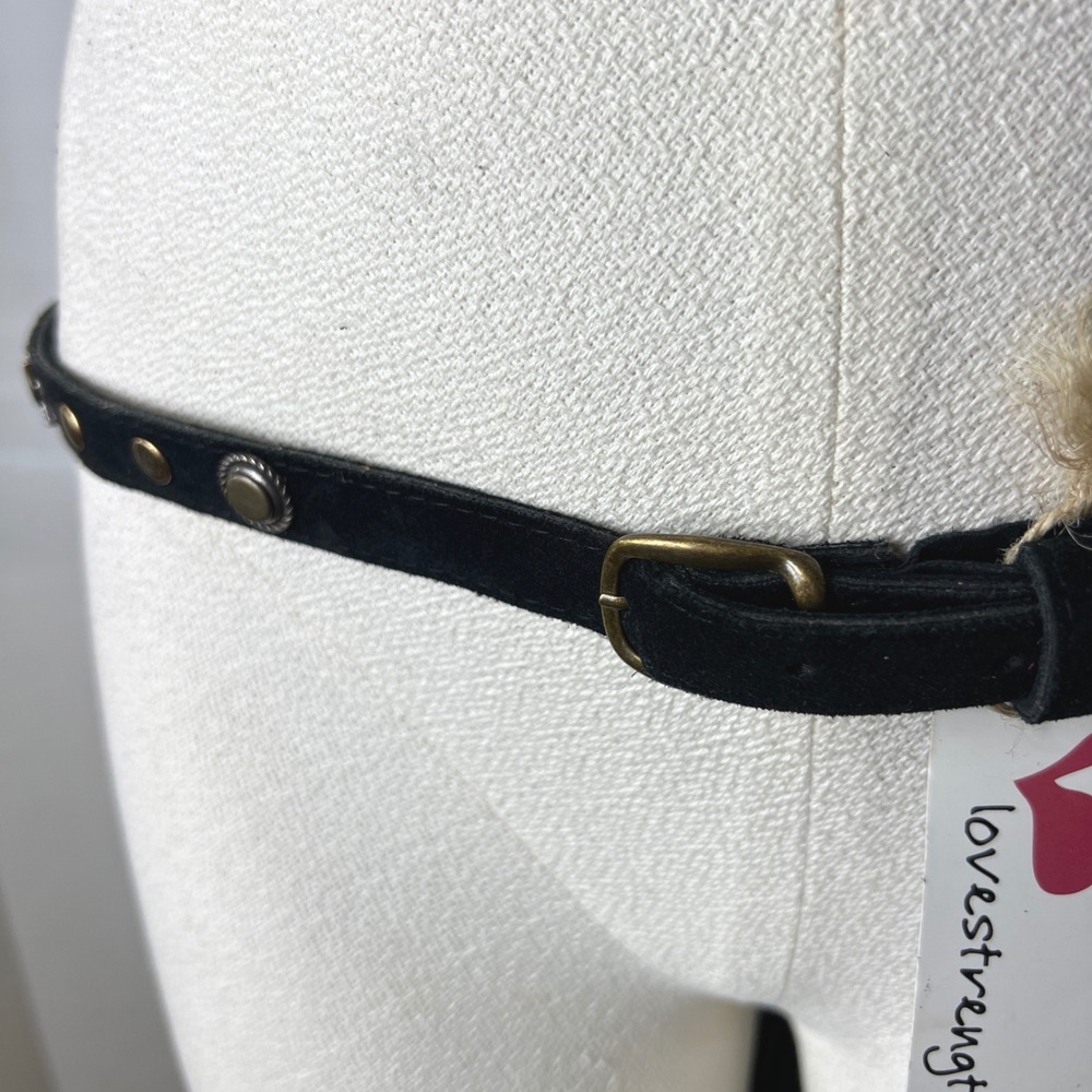 Womens Belt Black Suede Studded Leather Skinny Boho size small western rodeo NEW - Picture 2 of 7